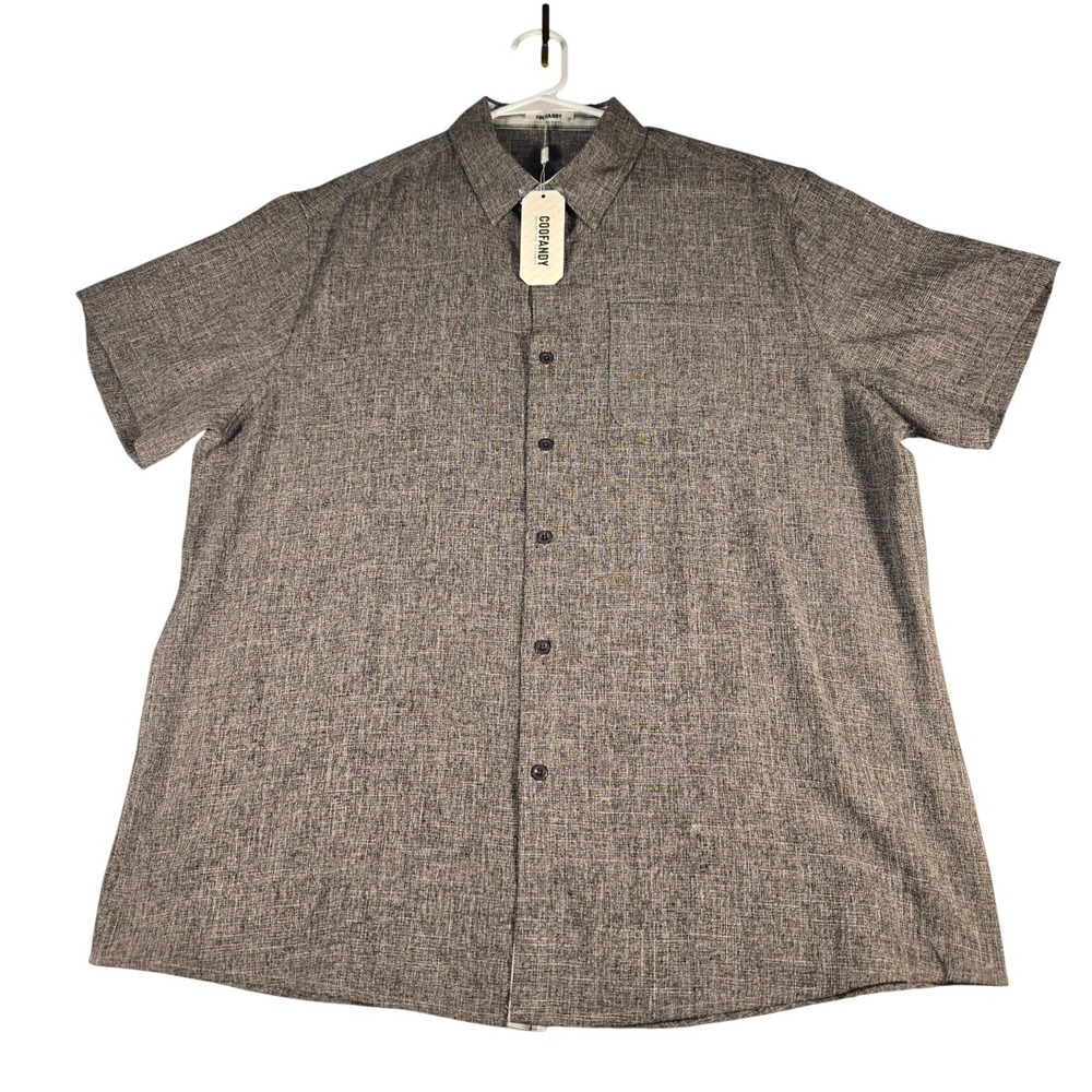 COOFANDY Mens Short Sleeve Button Down Shirt Gray Marl Textured XL NWT
